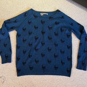 Ladies 360 Cashmere Blue Skull Printed Long Sleeve Crew Neck Sweater Size S